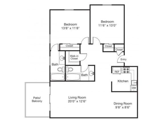 Taymil Woodruff Court 2 Bedroom 2 Bathroom Floor Plan